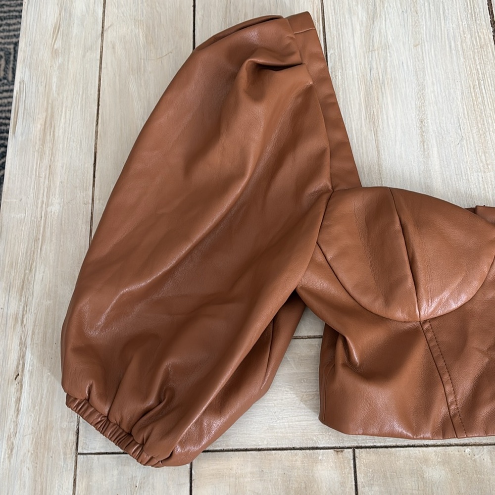 MAJORELLE Revolve Faux Leather Camel Brown Skirt & Crop Top Set Small - Picture 5 of 12
